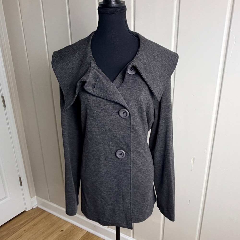 Two Star Dog Charcoal Grey Knit Jacket Portrait Collar Tie Back XL Y2K Heathered